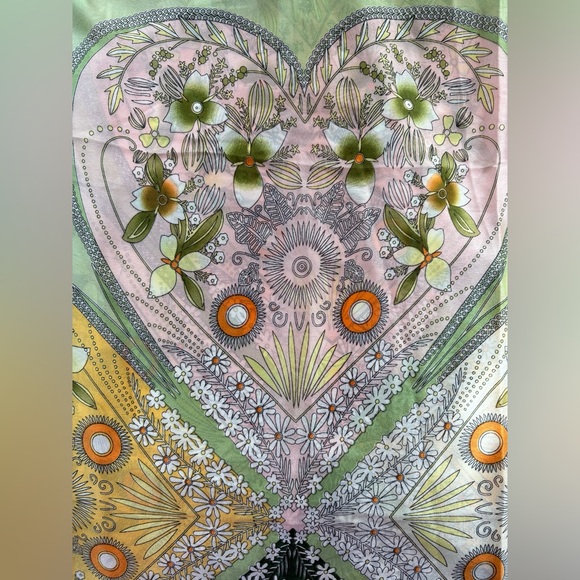 FAIRYGATE Silk Scarf Floral Large Foulard 35”x70” Green Pink Yellow Orange White - Picture 6 of 10